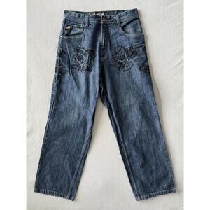 Southpole Y2K Embroidered Jeans King Of Kings Denim Mens 32x30 Hip Hop